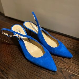 LK Bennett Blue Suede Slingback Kitten Heel